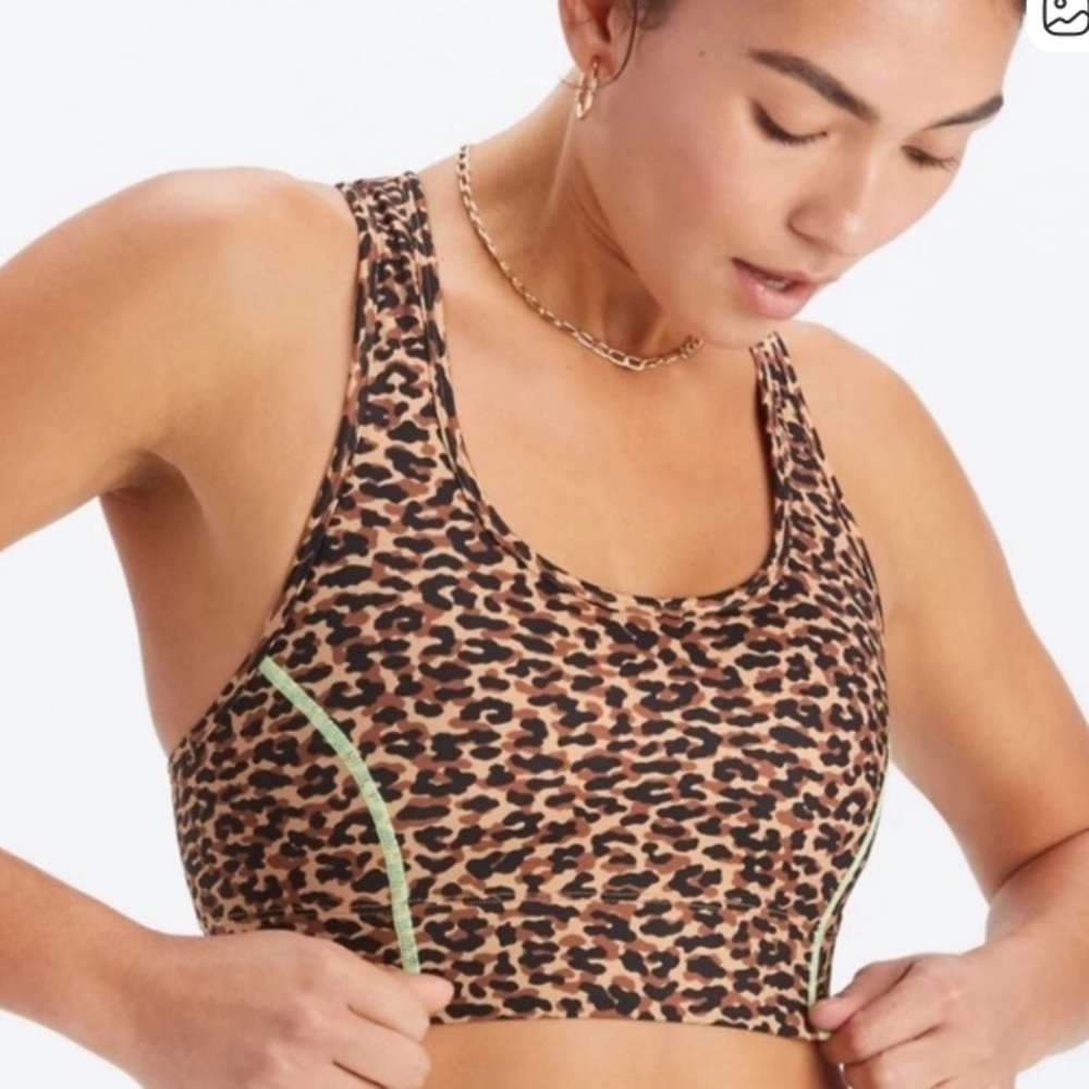 FABLETICS On-The-Go Medium Impact Sports Bra in the "Wavy Cheetah/Highlighter"